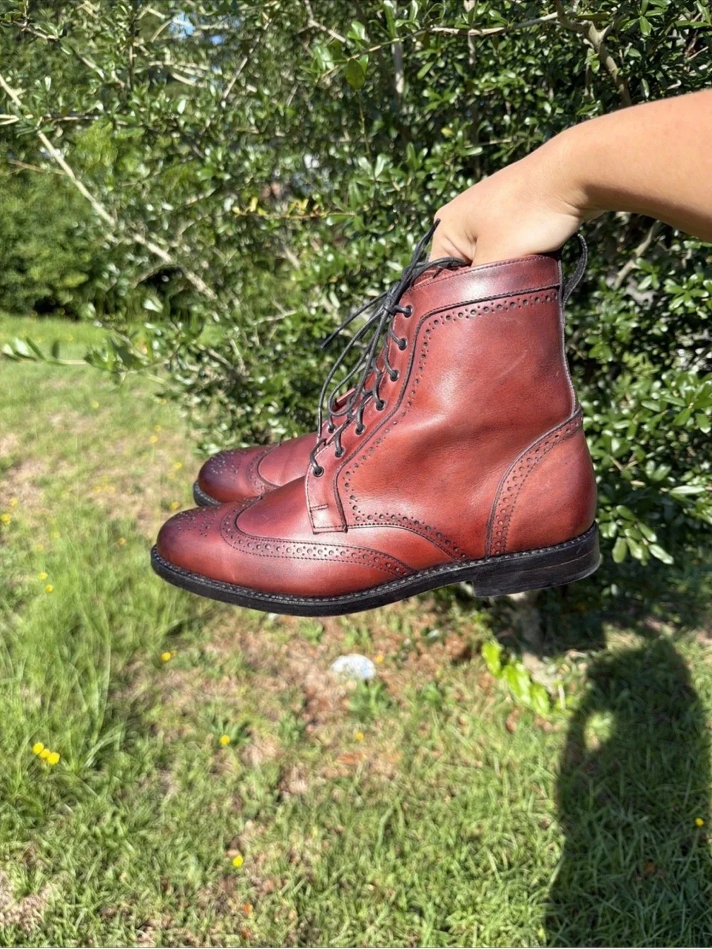 Allen Edmonds Port Washington Burgundy Leather Brogue Wingtip Ankle Boots Sz 10D